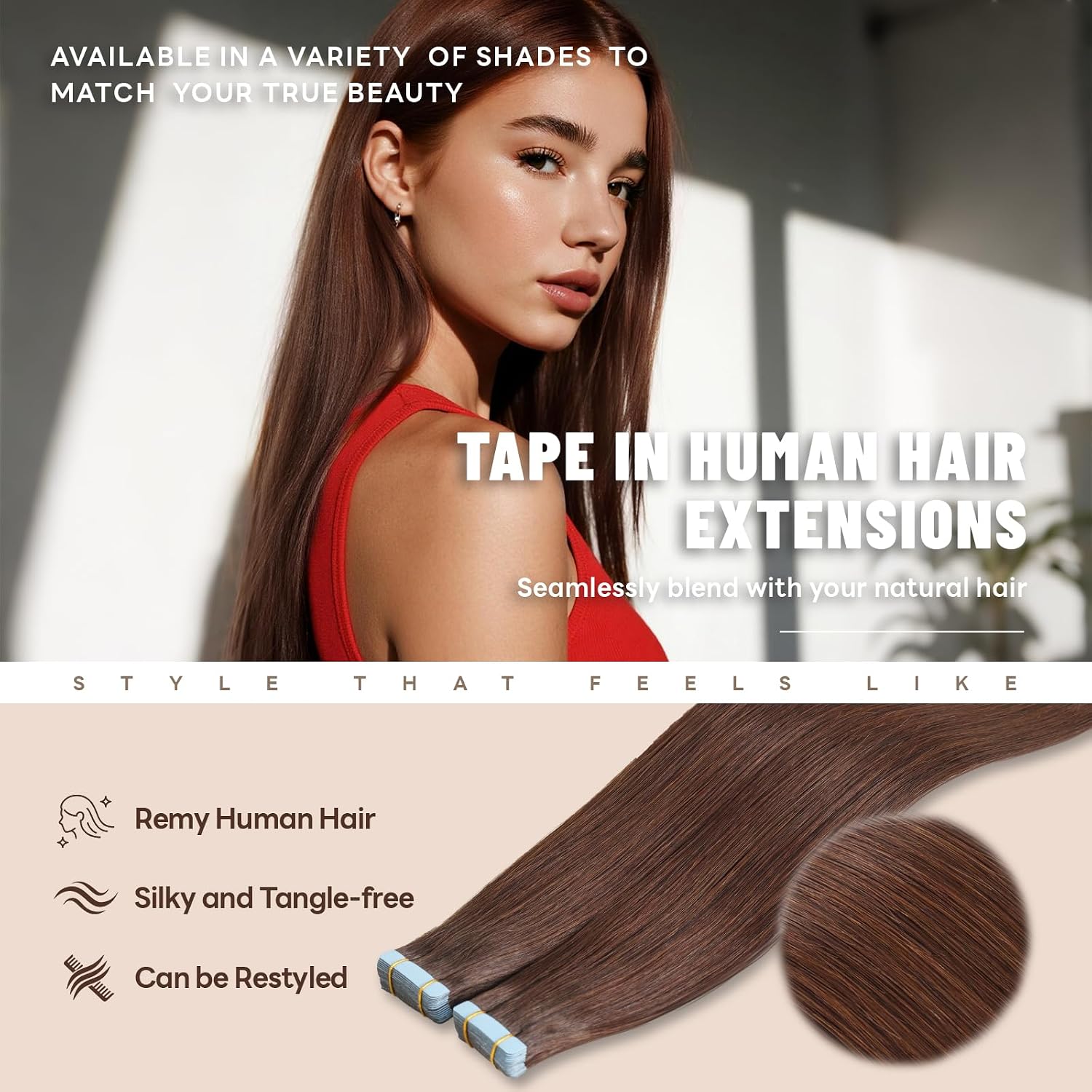 Tape in Hair Extensions Human Hair 20 Inch 50g 20Pcs Remy Human Hair Extensions Invisible Straight Seamless Tape in Extensions (20in, 50g, #4)