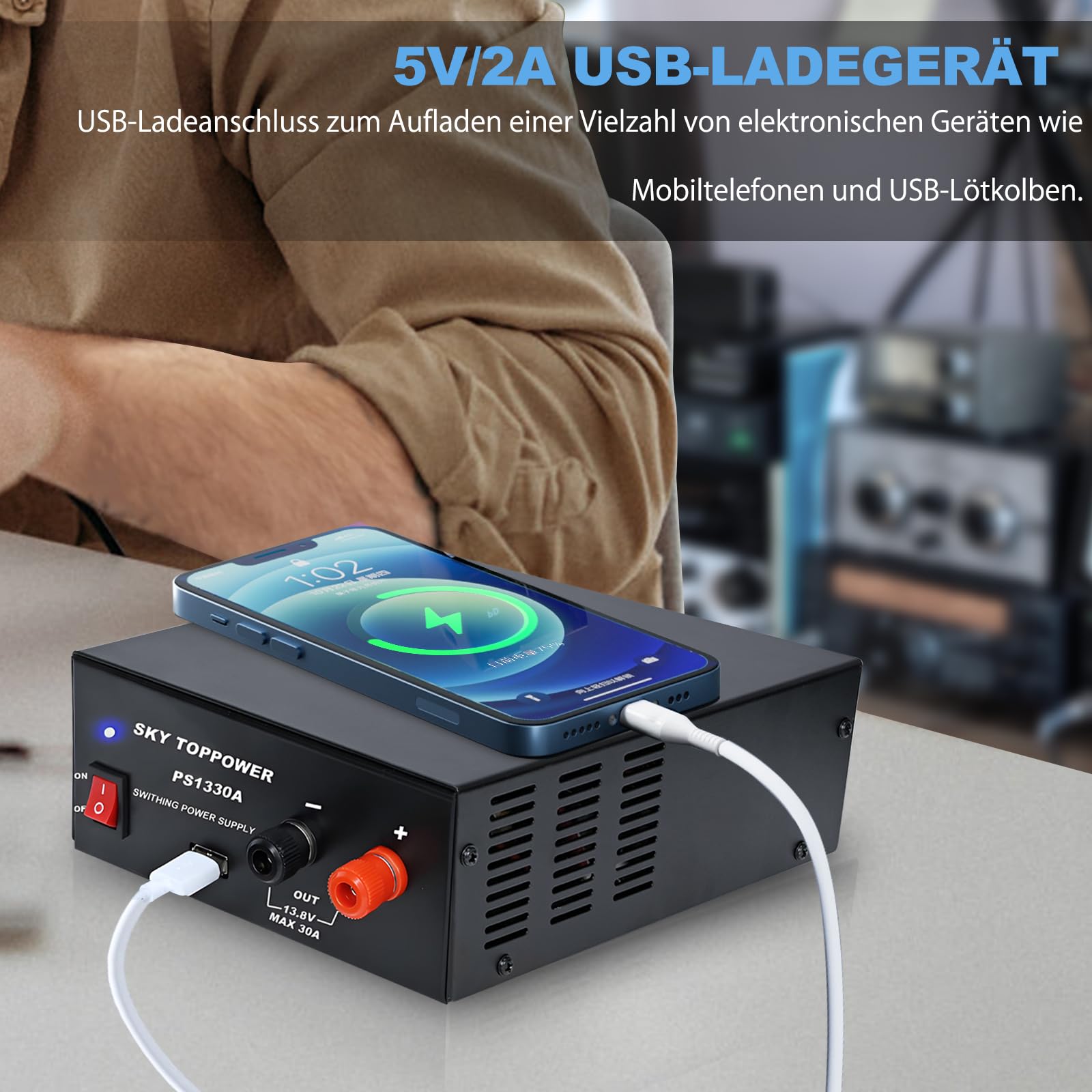 PS1330A Alimentation 13,8 V 30 A pour radio-amateurs, convertisseur AC/DC pour plaque de laboratoire, alimentation compacte régulée de laboratoire, interface USB 5 V 2 A