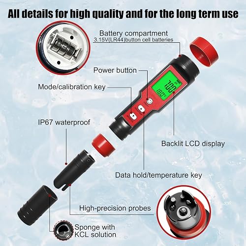 Homcoice pH Chlore Mètre Piscine 7-en-1, Salinité ORP TDS EC Température - 2