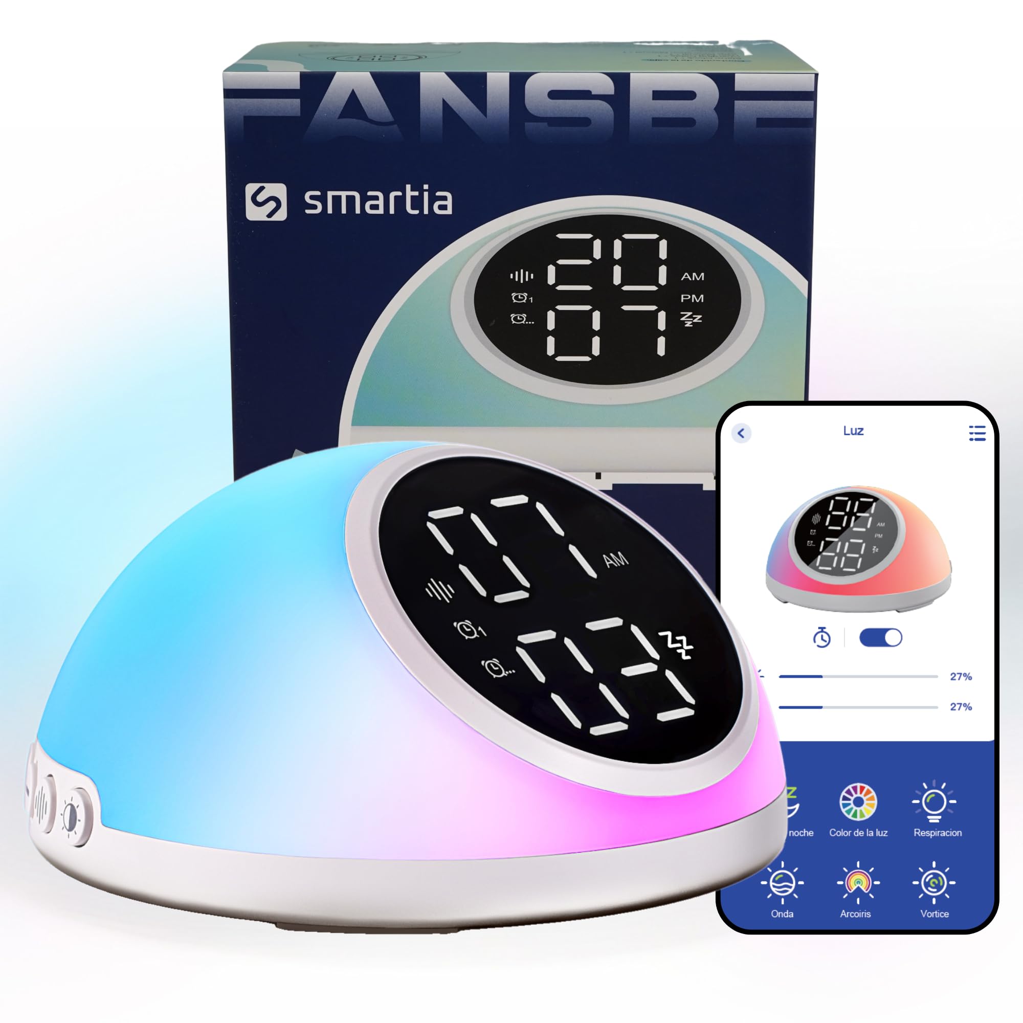 smartia - Despertador Inteligente Modelo 2026 Pro, Despertador Digital con App Programable, Despertador Solar y 20 Sonidos de Naturaleza, Alarma con luz de Amanecer, Reloj Despertador Digital
