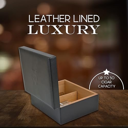 Miniatura 5 de Mantello Cigars Case Humidors - Humidor de cigarros con humidificador, bandeja de cedro español, divisor e higrómetro, regalos para hombres,