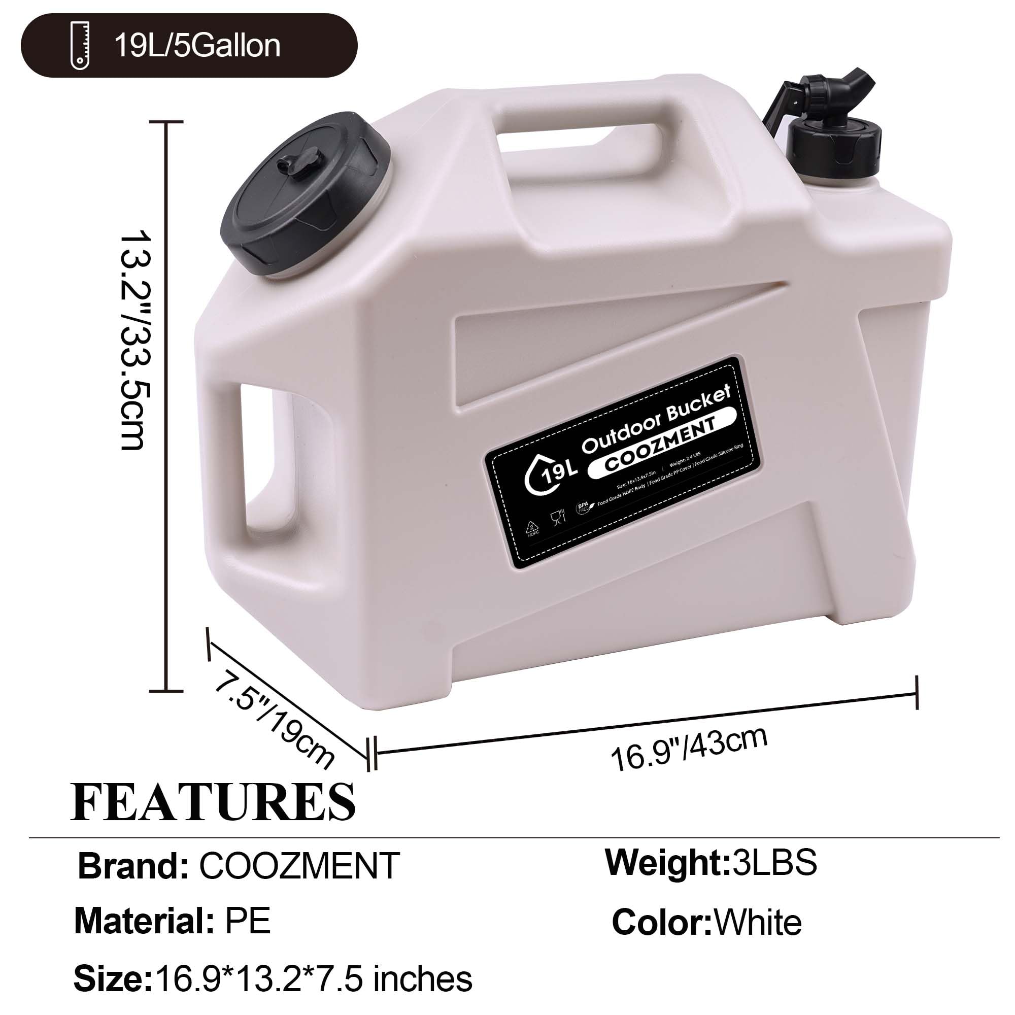 COOZMENT Tragbarer Wasserbehälter mit Zapfhahn, BPA-freier Wasserkrug, Weißwassertank, multifunktionaler Wasserspeicherbehälter für Camping, Outdoor, Wandern, Notfallstroage