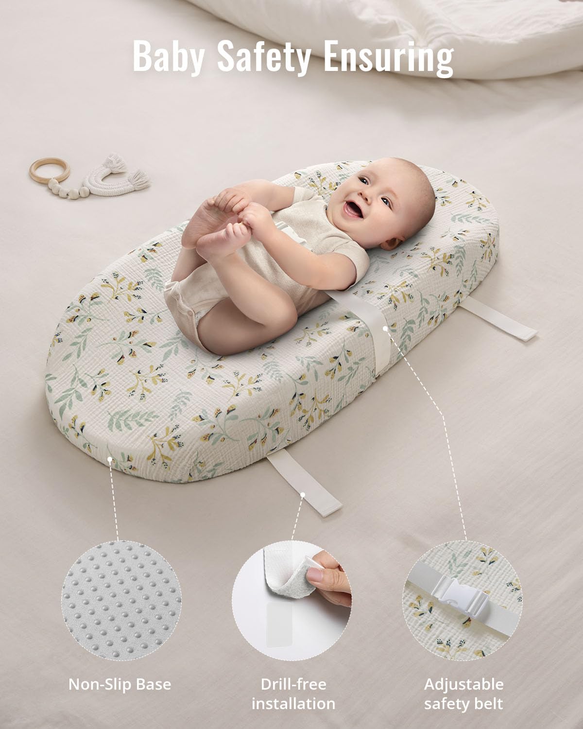 Blissful Diary Cambiador de muselina para bebé con forro de espuma impermeable, cambiador de pañales con funda para aparadores (Monstera, aguacate)
