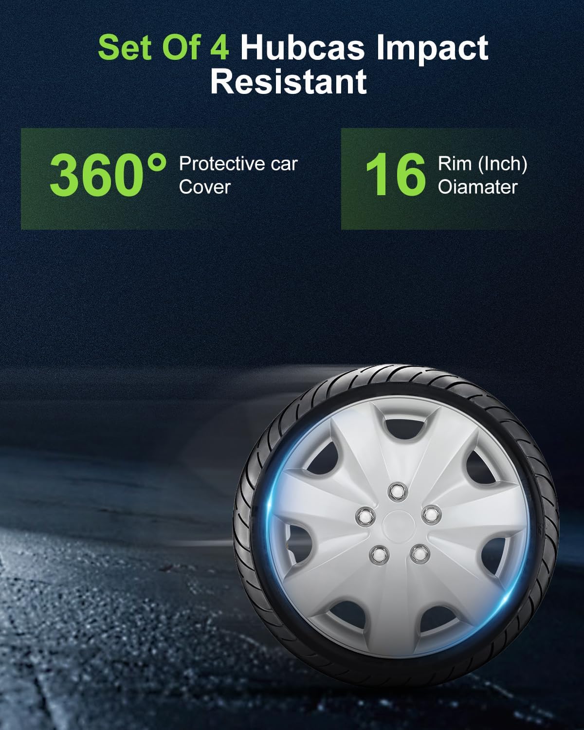 SCITOO 4-Pack Premium 16 Inch Hubcaps Set Wheel Rim Cover OEM Style Easy Snap On Car Truck SUV Silver HubCap(Full Set of 4)