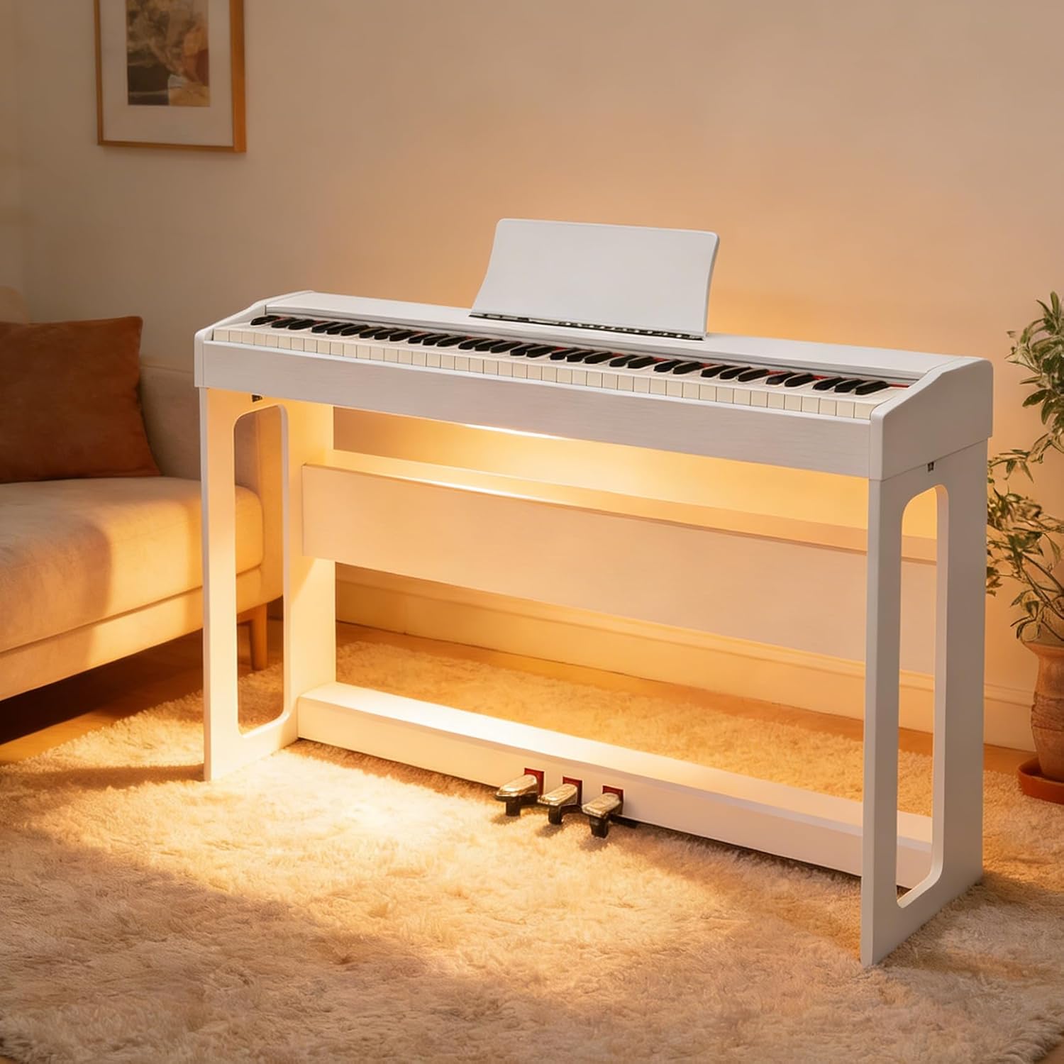 GLARRY E Piano 88 Tasten, vollgewichtete Tastaturen Digitalpiano mit Klavierständer, Dual Bluetooth, 3-Pedal-System, Kopfhörer – für Anfänger und Fortgeschrittene, Weiß