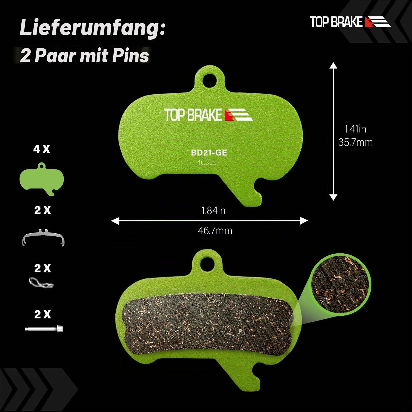 TOP BRAKE Scheibenbremsbeläge kompatibel mit SRAM Maven X-Large | MTB eMTB Downhill Trail Enduro Race Cycling All Mountain | 2026 iF Design Award
