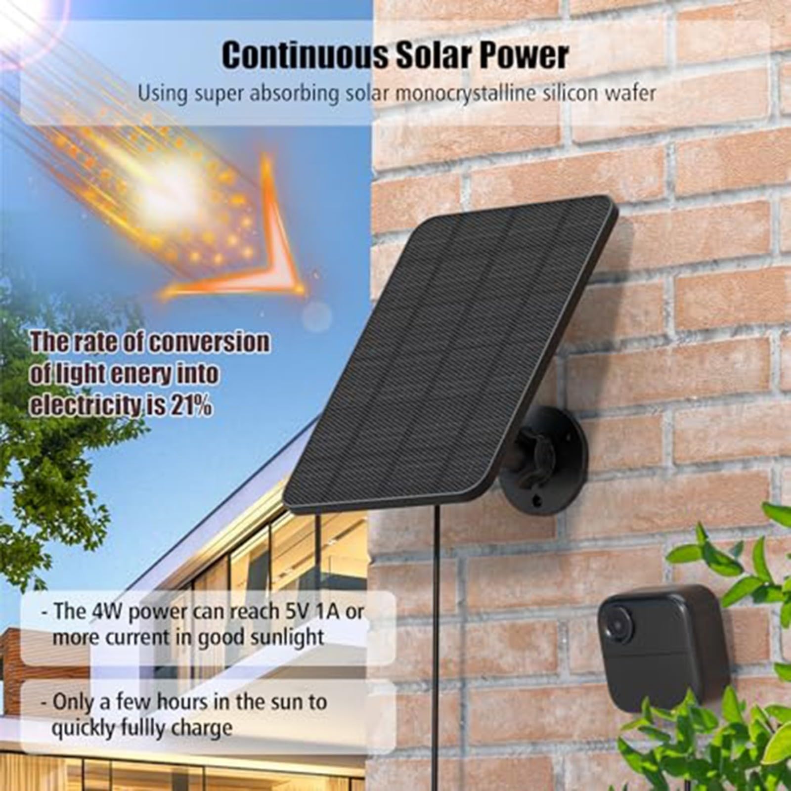 Pannello solare per Blink per fotocamera esterna, confezione da 4 pezzi, alimentatore di ricambio impermeabile IP65 da 4 W con cavo da 4 m e supporto a 360°, ricarica continua per Blink Outdoor 4