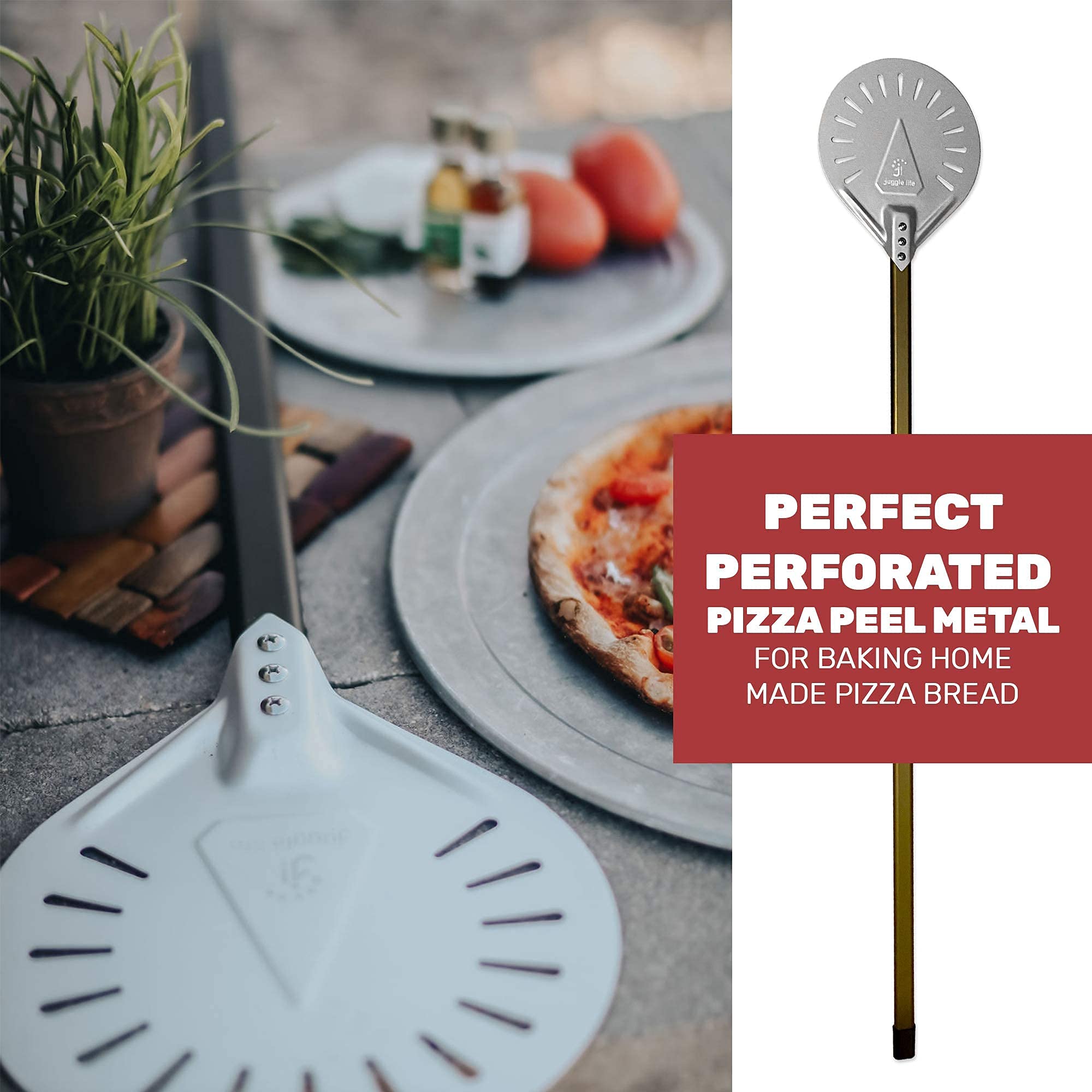 Pizza Turning Peel 9" Round Aluminum Metal Pizza Spinner w/TWO Long Handle (48 & 24 in