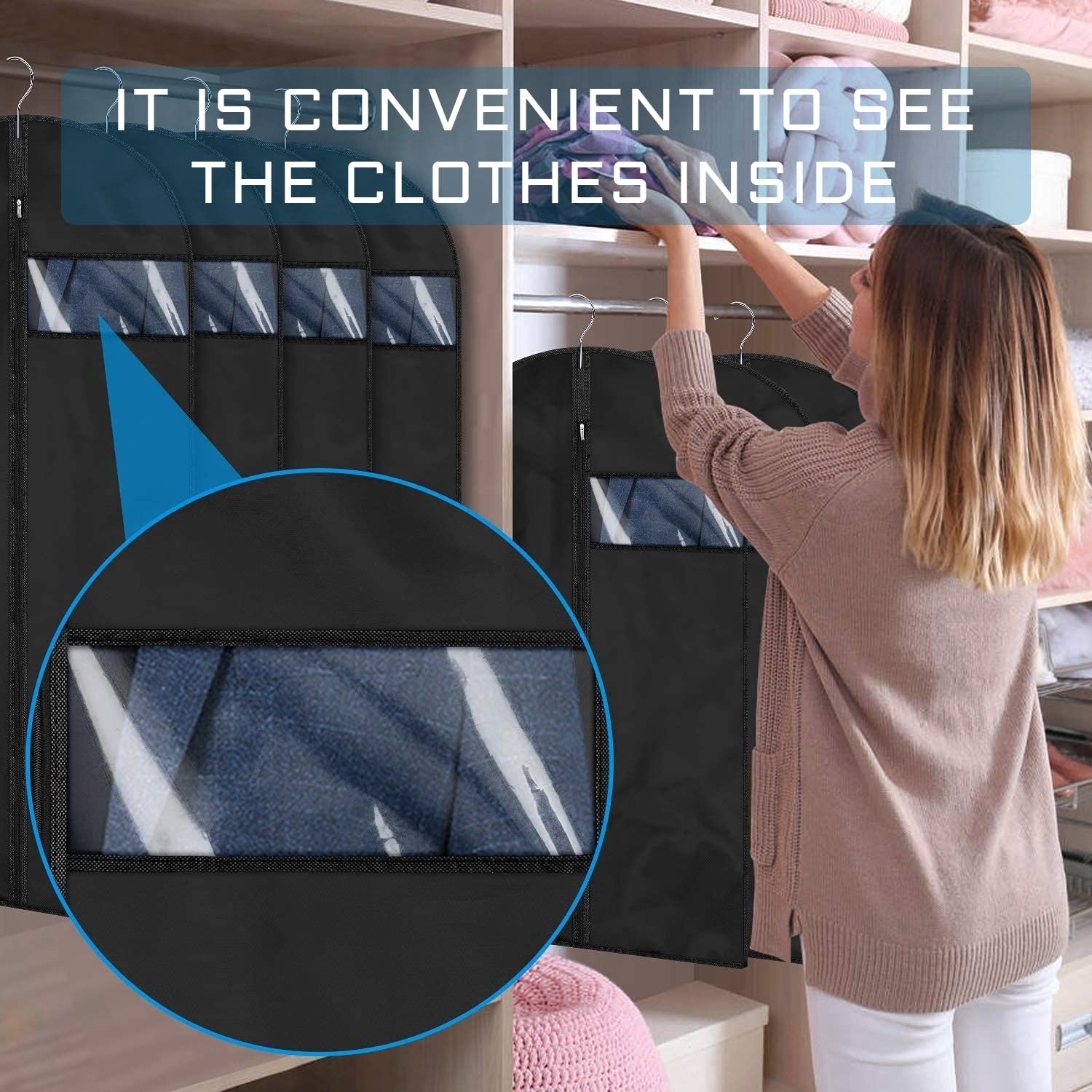 2-piece clothes dust cover, hanging clothes bag, clothes protection bag, zipper and transparent window, dress cover - Image 4