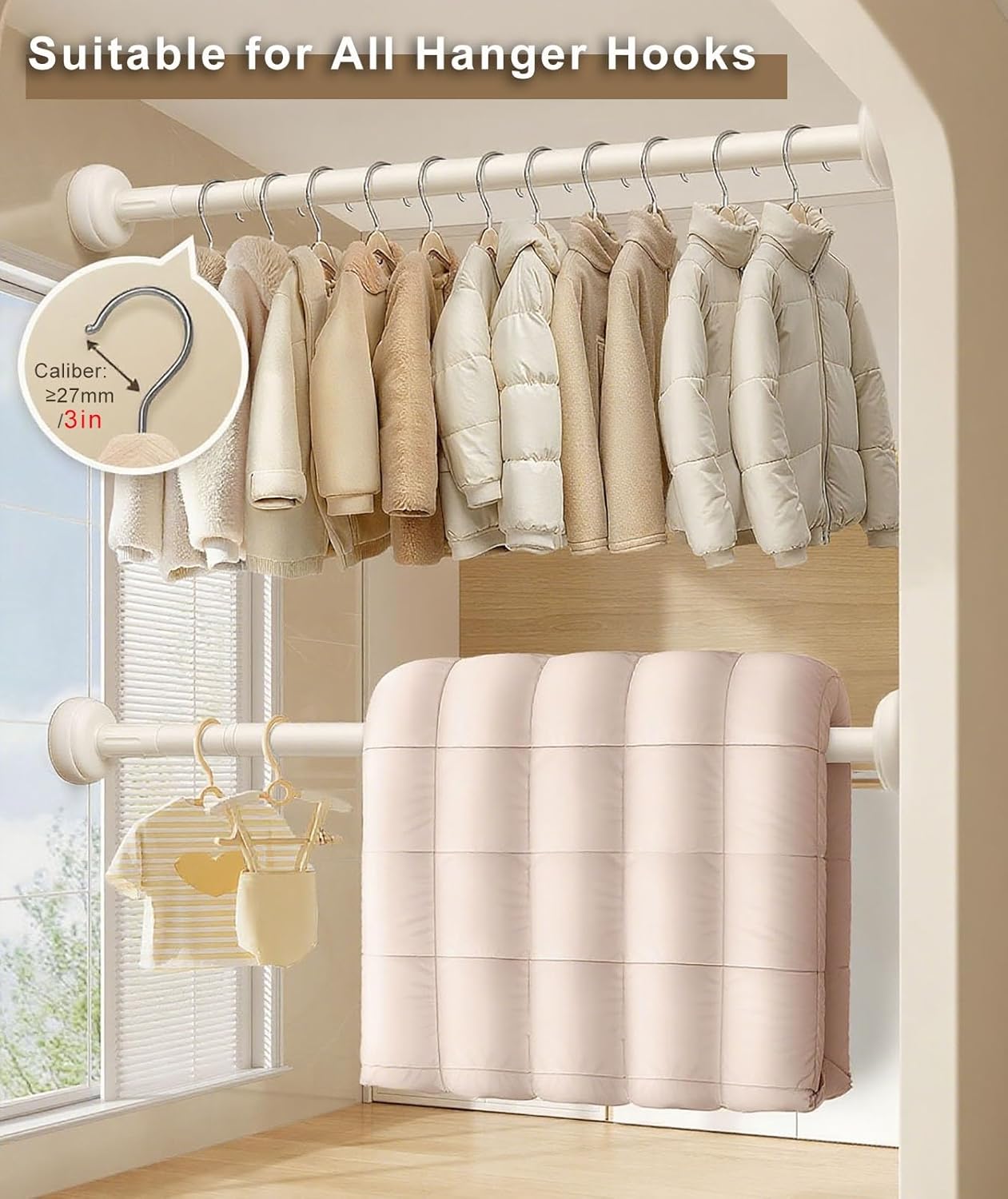 YXXSDP Closet Rods for Hanging Clothes, Stainless Steel Tension Rod, Stepless Adjustable Closet Bar Organizer, Industrial Pipe Clothing Rack for Wardrobes(Gray,3.3-4.0 m (130-157 inches))