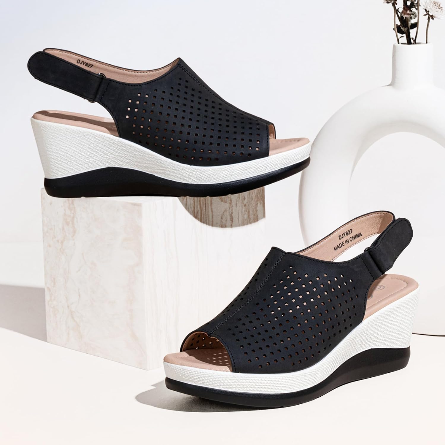 Jeossy Women's Platform Wedge Sandals Slip On 825 Peep Toe High Heel Sandals - Image 2