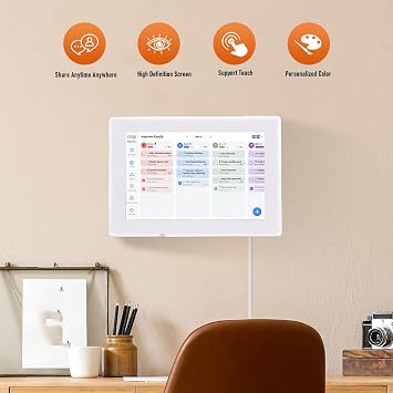 10.1 Inch Digital Calendar Chore Chart, HD Touchscreen WiFi Interactive Display Digital Calendar Planner, Syncs with Online Calendars, Vertical Wall Mount for Women Mom (UK Plug)