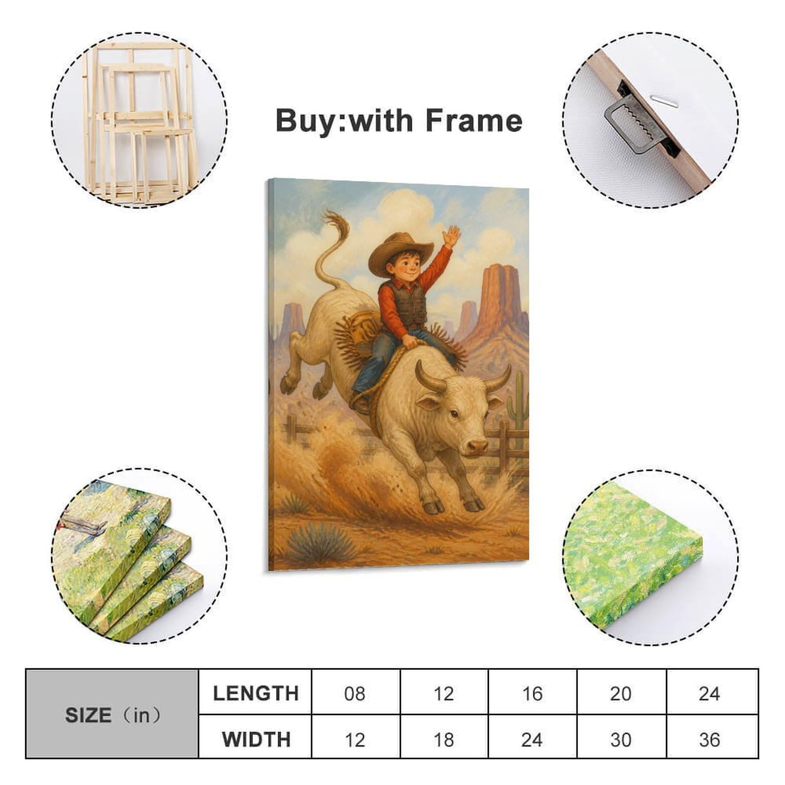 OKAHYS Poster du rodéo Western Rodeo Bull Riding - Impression sur toile - Décoration murale idéale pour famille, cave, salle de jeux, chambre de garçons et de filles - 60 x 90 cm