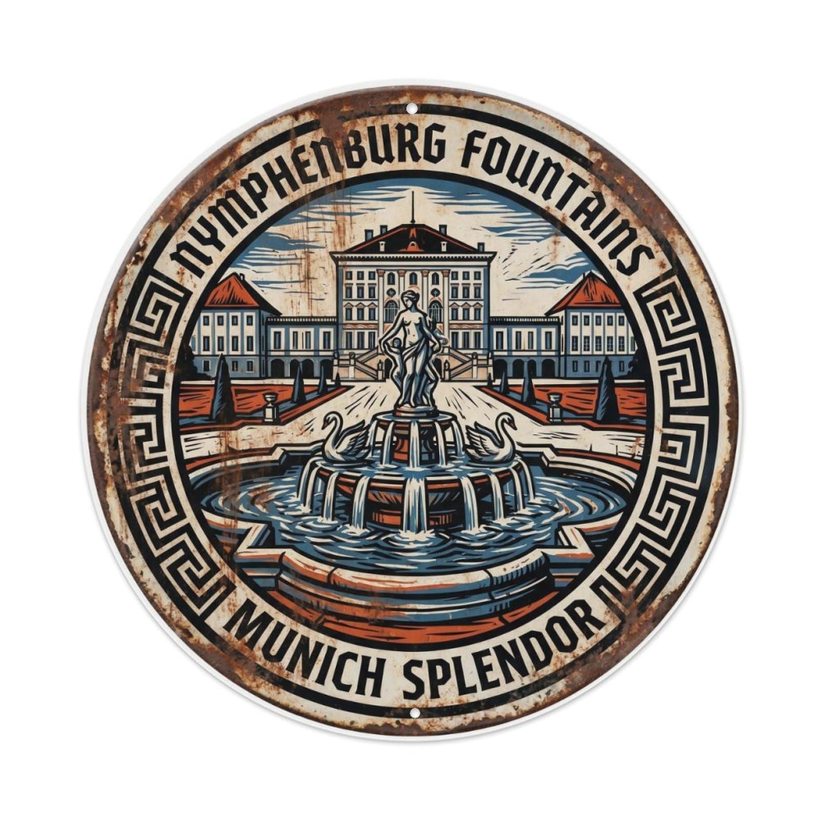 Vintage Travel Nymphenburg Fountain Munich Splendor Metal Tin Sign