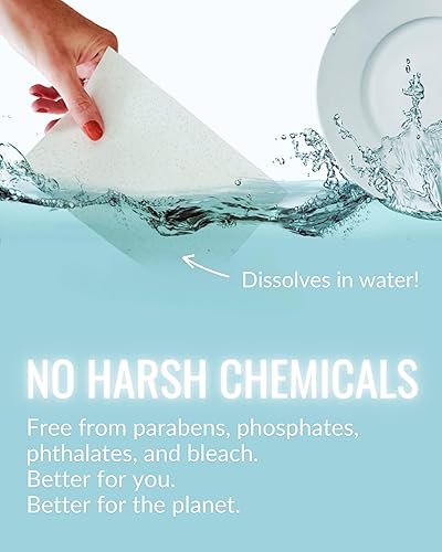 Miniatura 5 de WEIGHTLESS Hojas de detergente para lavavajillas, 60 cargas, fórmula alimentada por enzimas que corta la grasa y se disuelve pegada en los