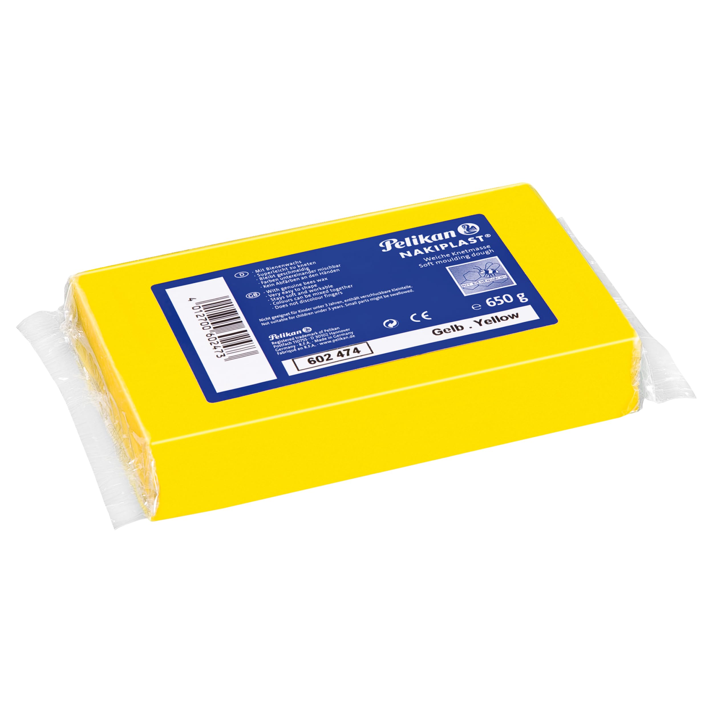 Pelikan® Plastelina Nakiplast wysokiej jakości | Gładka | Elastyczna | Niebrudząca | Kreatywna zabawa dla dzieci i dorosłych | Do szkoły przedszkola | 650g | Żółta