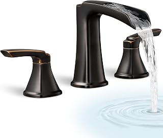 HOIGY Oil Rubbed Bronze Waterfall Bathtub Faucet, 3-Hole Deck Mount Roman Tub Faucet Set, 8" High Flow Brass Widespread with Hose