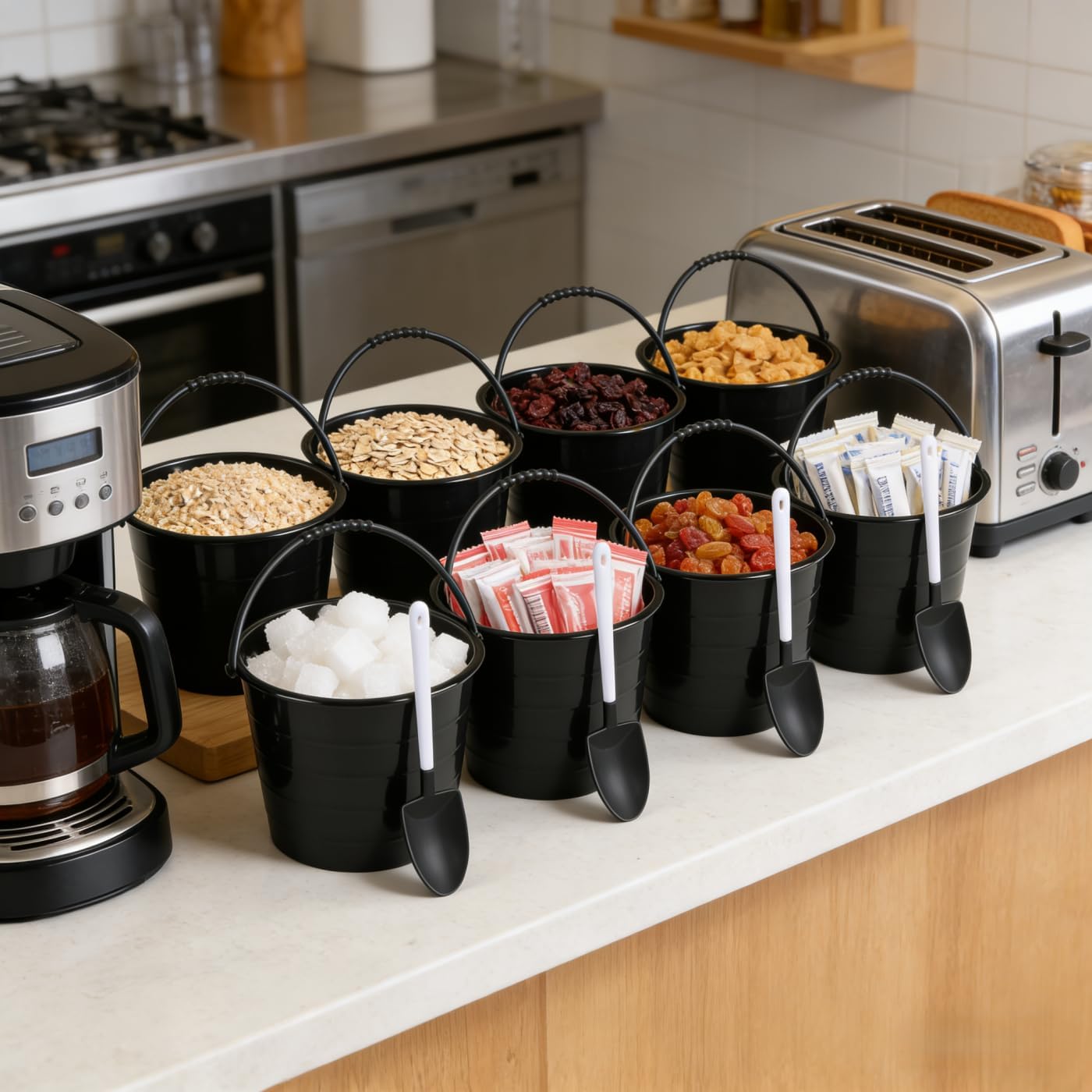 20 Set Plastic Dessert Cups with Shovel Spoons, Reusable 5.7oz Black Bucket Cup for Birthday Party Supplies,Cupcakes and Mousse,DIY Baking(Reusable,5.7oz)