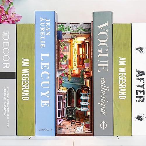 Miniatura 2 de Kit de rincón de libro, kit en miniatura de libro de bricolaje, rompecabezas de madera 3D, kit de sujetalibros con sensor de cuerpo humano, luz LED