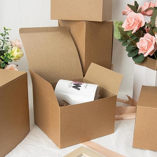 Miniatura 4 de GINLEBO Paquete de 25 cajas de regalo de 6 x 6 x 4 pulgadas, cajas de regalo de papel kraft con tapas, cajas de regalo para regalos, cajas de regalo