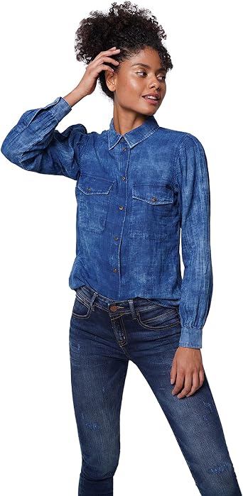 Amazon.com: AMERICANINO Camisa vaquera de ajuste regular para mujer : Ropa,  Zapatos y Joyería
