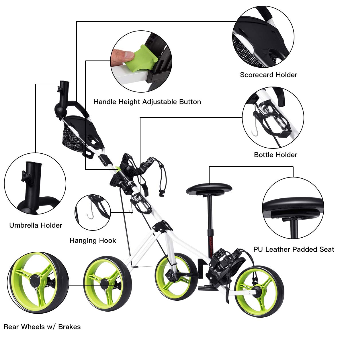 Buy Tangkula Golf Push Pull Cart with Seat, Lightweight Foldable