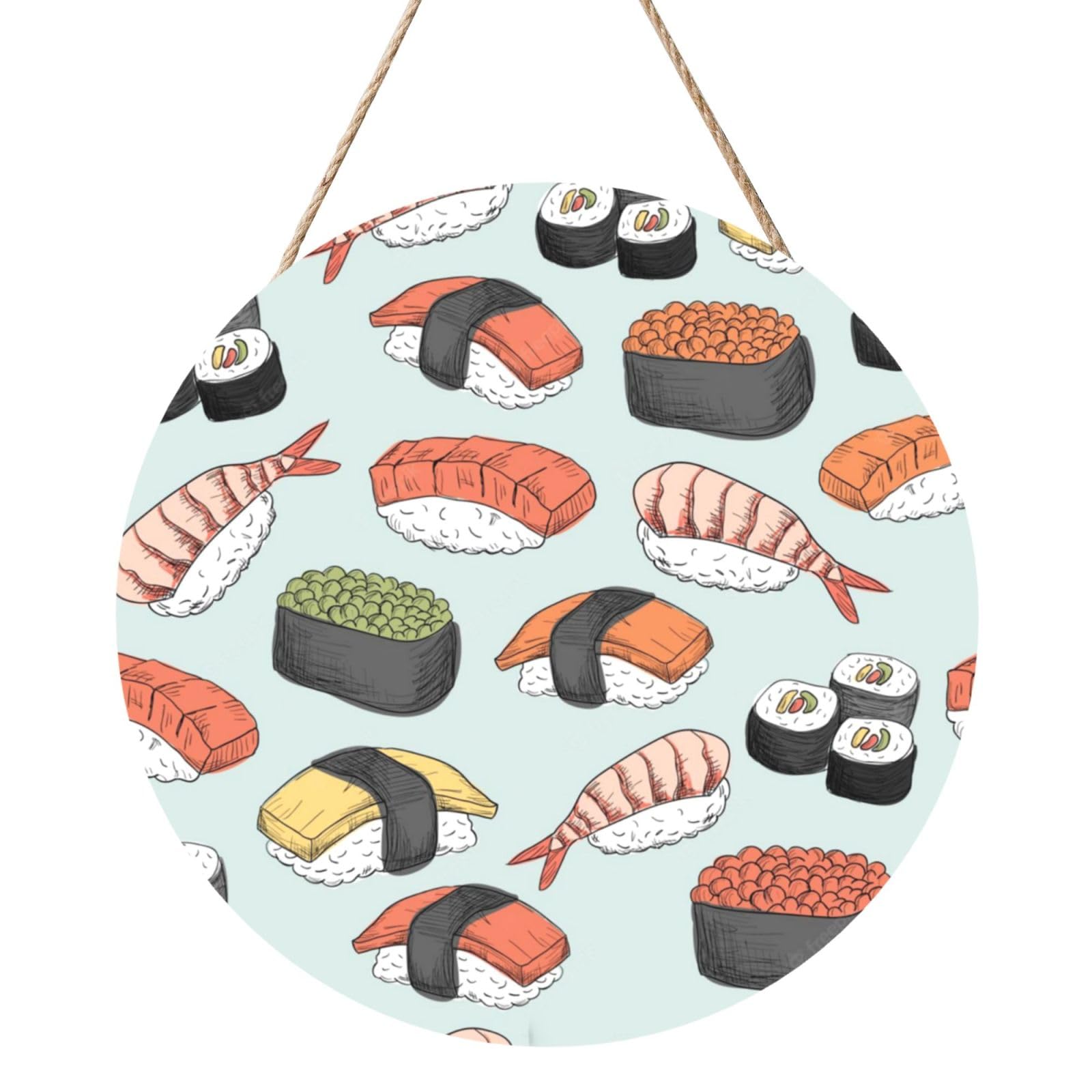 Sushi, Round Wood Panel Painting 12 in, Wall Hanging Painting For Home