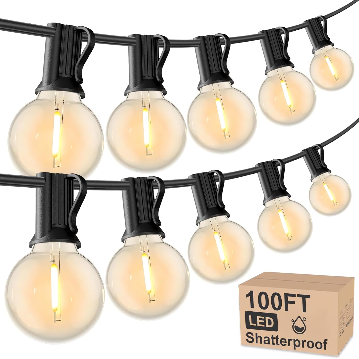 Outdoor String Lights 100 FT Globe LED Patio Lights with G40 Plastic Bulbs,Waterproof Shatterproof Dimmable Connectable Hanging for Backyard Porch Balcony Party Cafe Deck Decor