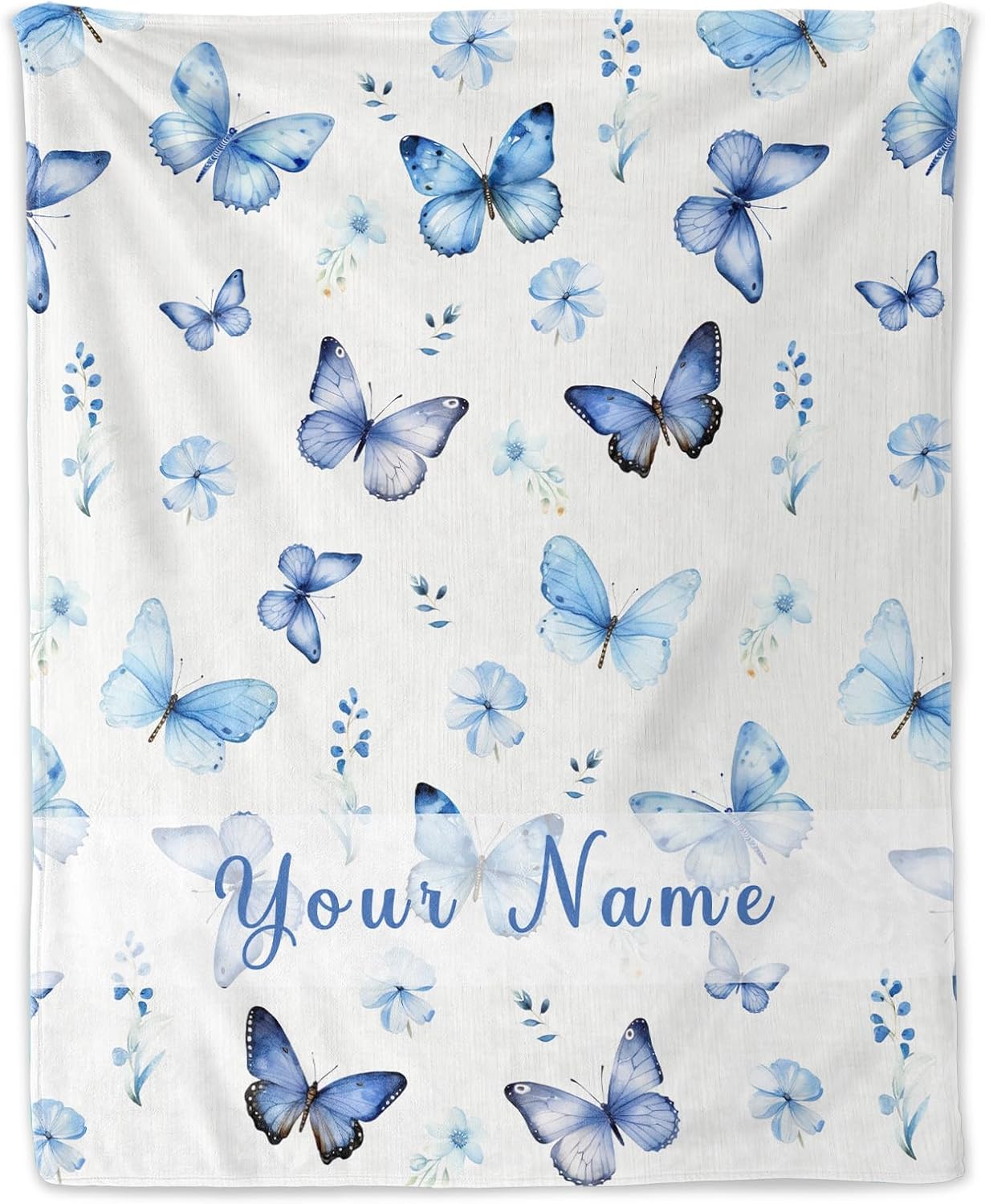 Personalized Butterfly Blanket for Women - 60x80 Inches Cute Throw Blankets for Butterfly Lovers - Blue Soft Fuzzy Throw for Bed, Living Room