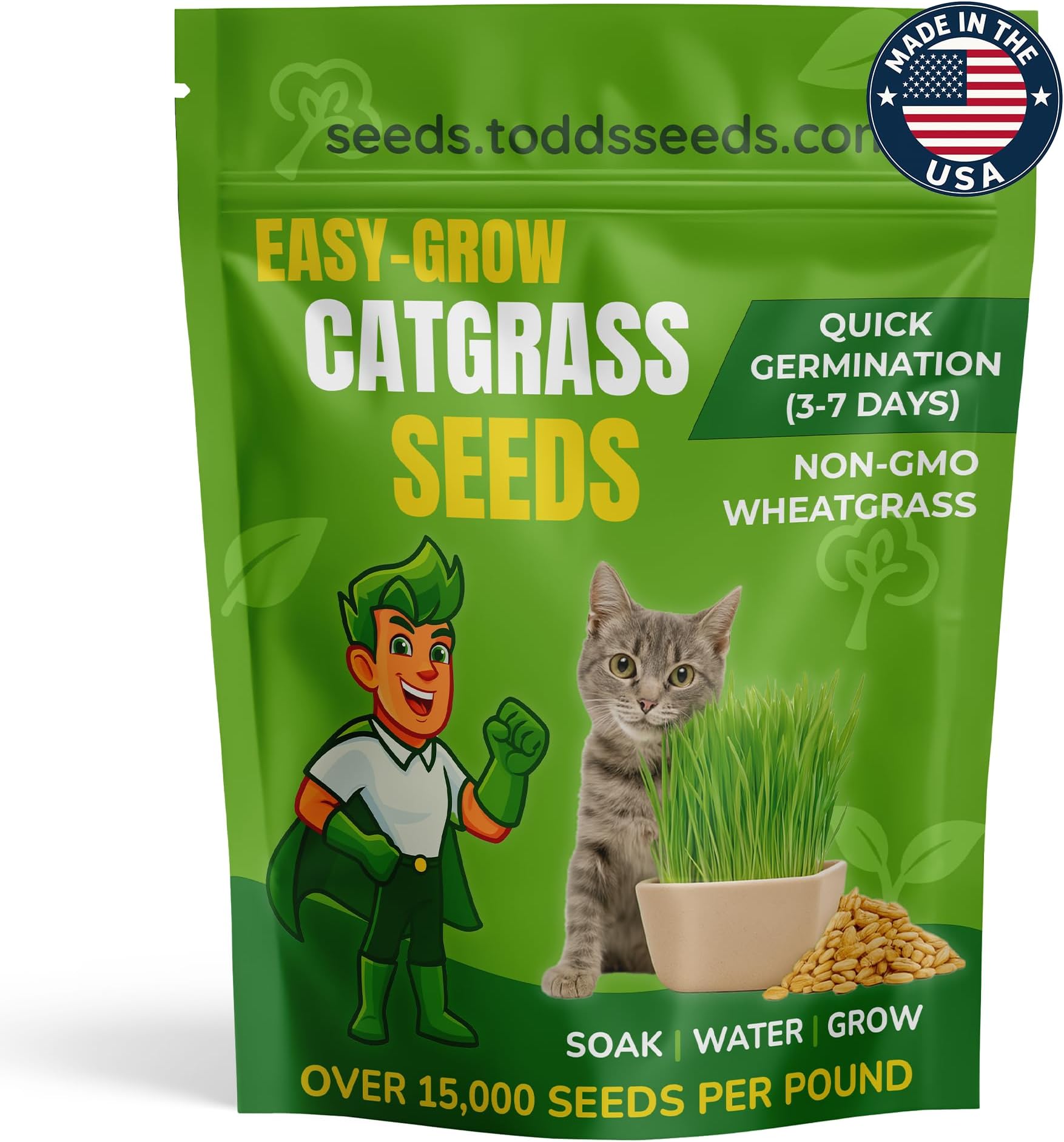 Todd's Seeds Cat Grass Seeds (1 Lb Bulk) | Premium Wheatgrass for Indoor Cats | Fast Growing Pet Grass in 5 Days | Non-GMO, Chemical Free, Hairball & Digestive Aid