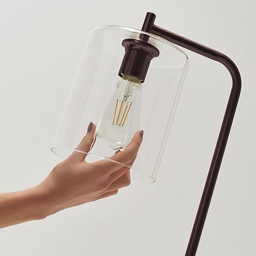 Miniatura 8 de Brightech Elizabeth - Lámpara de pie de luz LED para dormitorio y sala de estar, con pantalla de cristal colgante, luz de poste alto para oficina,