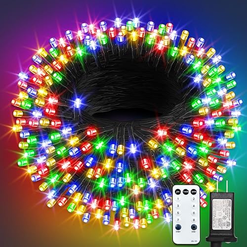 Guirnalda de 300 luces LED para exterior, 100 pies, luces de navidad multicolor, control remoto, función de memoria, temporizador, 8 modos,