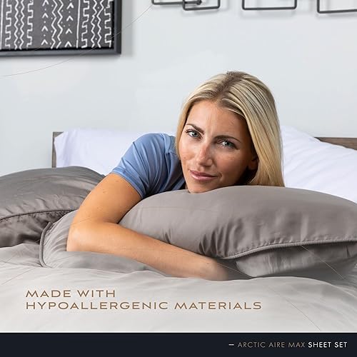 Miniatura 4 de SHEEX Arctic Aire Max Juego de sábanas con 2 fundas de almohada, 100% tencel con tecnología CoolX, blanco, Queen