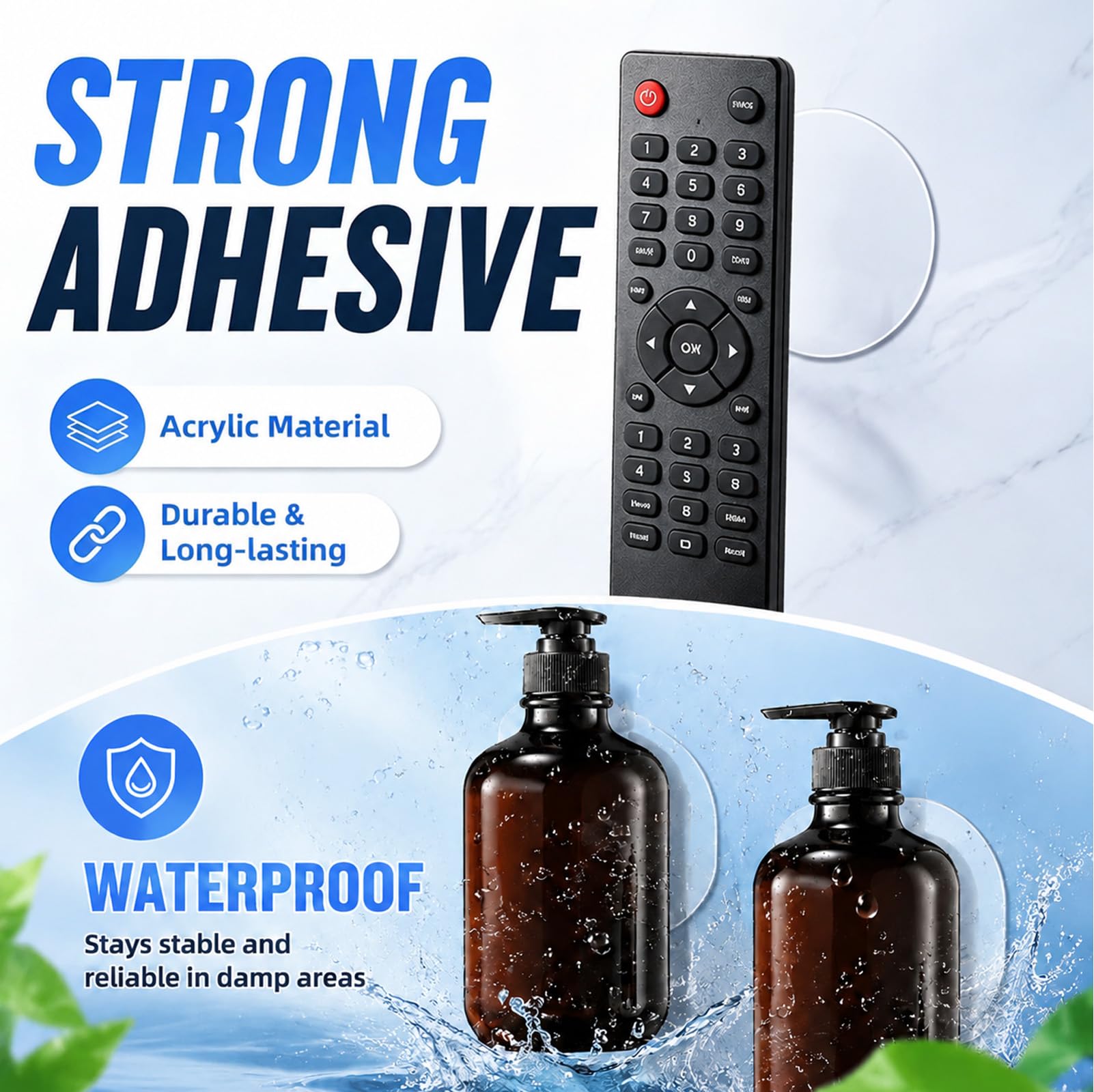 ZOMPAGO 50 cintas adhesivas de doble cara resistentes al agua, adhesivo fuerte, transparente, alta resistencia, residuos, barras de pegamento, libre de remoción para colgar, adhesivo impermeable para