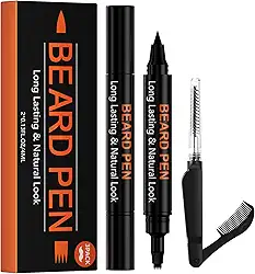 Pacote com 3 canetas de barba para homens, à prova d'água e à prova de suor, kit de canetas de barba de longa duração com 2 enchimentos e 1 escova de cabeça dupla – Melhora efetivamente os pelos