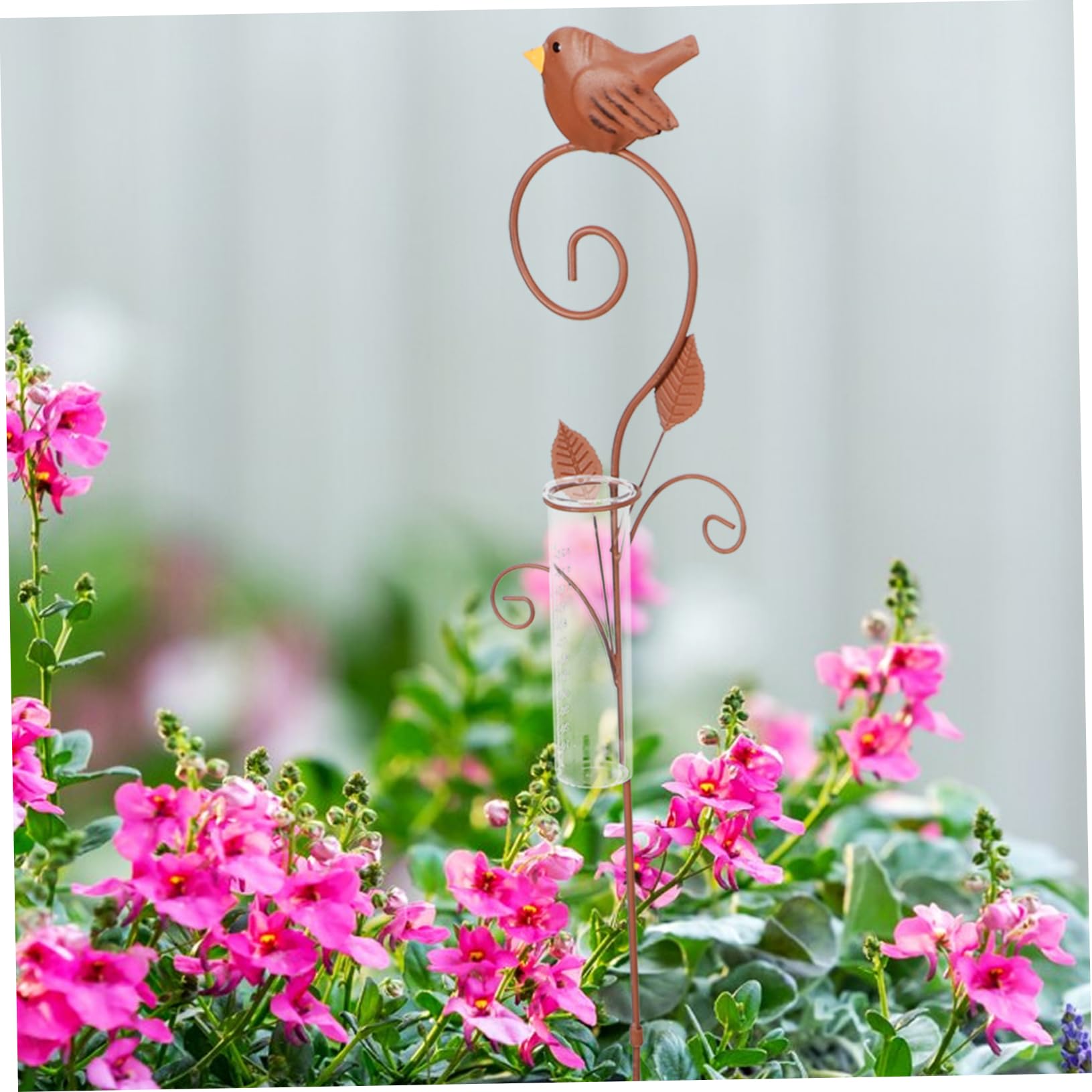 Pluviometro da Giardino in Ferro e Vetro Marrone, Misura Pioggia | Patio e Giardino, Decorativo e Pratico, Struttura Creativa dal Look Vivace