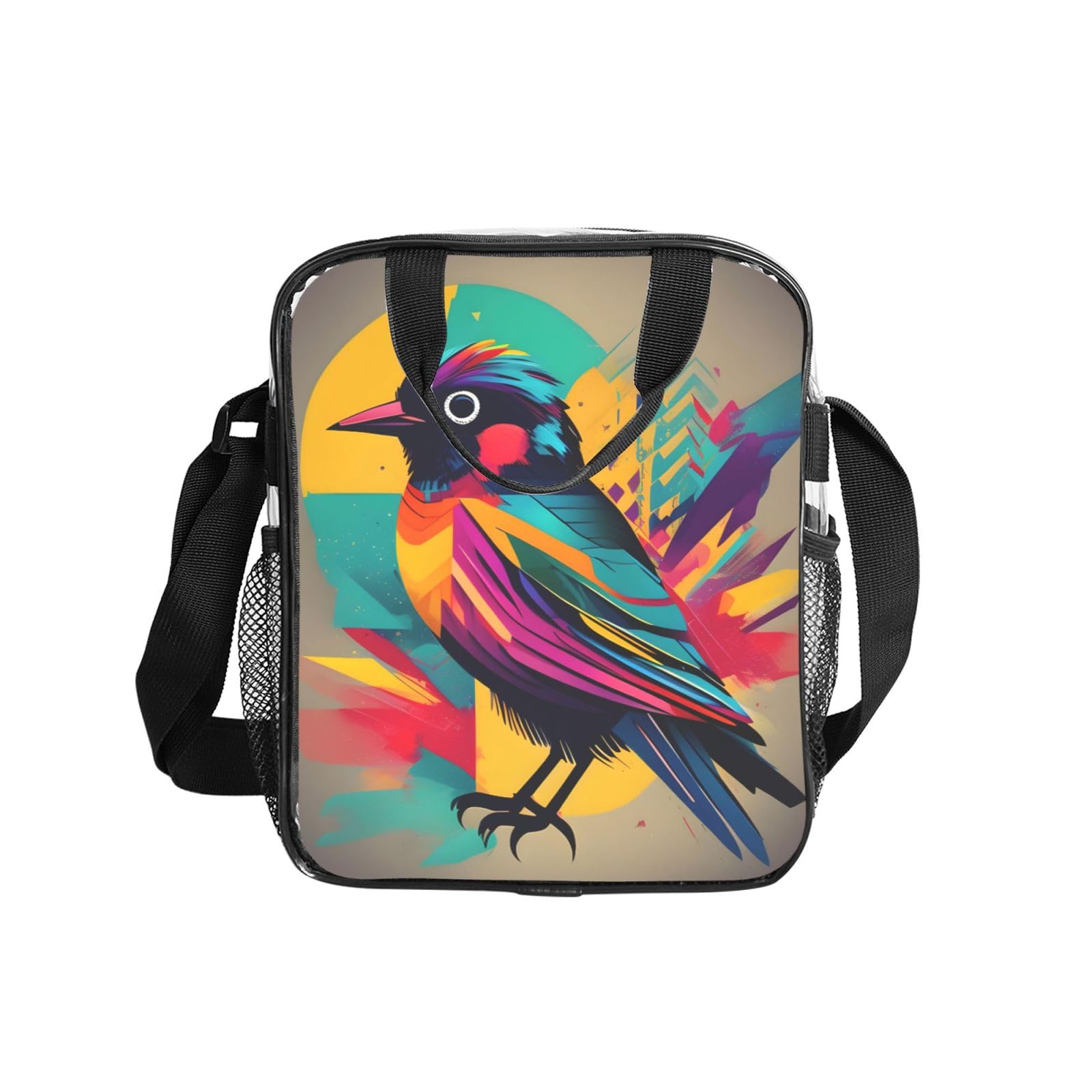 Sac à bandoulière transparent imprimé oiseau en PVC imperméable pour femme et homme