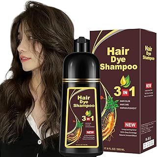 【2525 新しいアップグレード】 Hair Dye Shampoo 3 in 1 Hair Shampoo ヘアカラーシャンプー 白髪をカバーする黒の植物性、 10分クイックヘアダイ髪にダメージを与えない、男性と女性のためのマルチカラーヘアダイ、フケを効果的に取り除き (ダークブラウン)