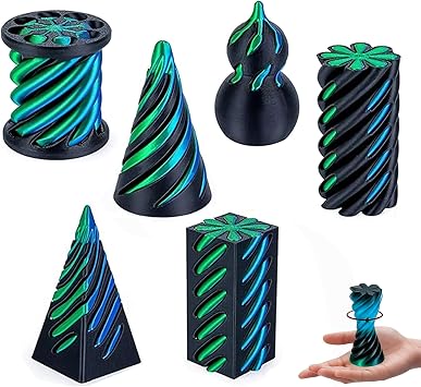 6-Pack 3D Printed Fidget Toys, Impossible Spiral Cone Sensory Toys for Stress Relief and Focus, Mini Desktop Decoration for Adults and Kids, Fun Gift for Anxiety Relief Style C