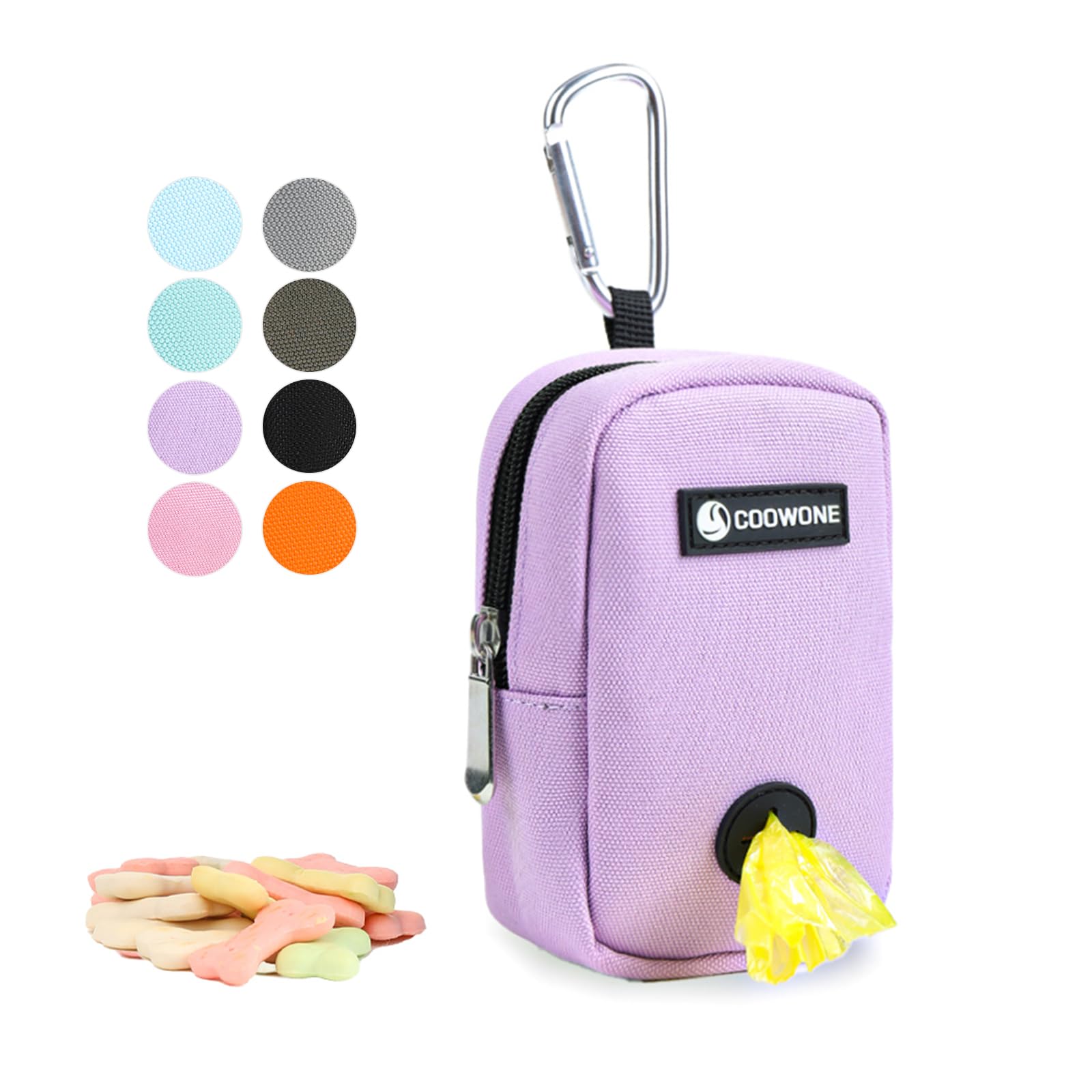 COOWONE Small Treat Pouch with Dog Bags Dispenser, Portable Walking Bags, Purple