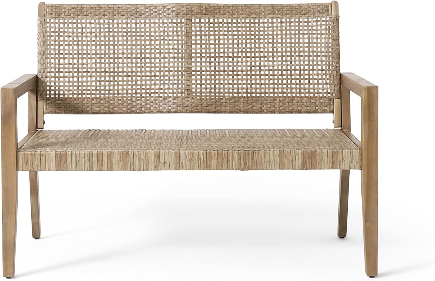 Kiara Outdoor Loveseat - Wicker and Acacia Wood - Light Multibrown/Light Brown
