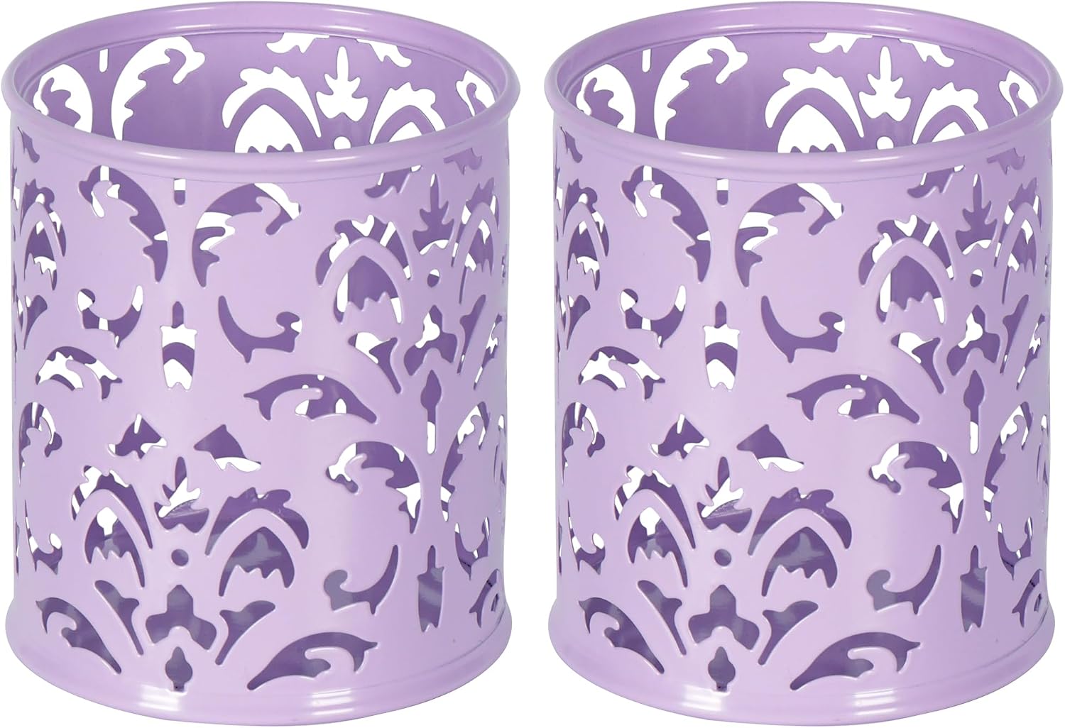 EasyPAG Purple Pen Holder for Desk, 2 Pack Round Pen Organizer, Brush Holder for Vanity, Metal Pencil Cup Organizer for Home, Office, Classroom, School