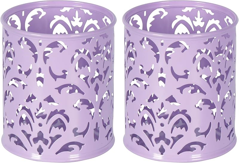 EasyPAG Portalápices morado para escritorio, paquete de 2 organizadores redondos para bolígrafos, soporte para cepillos para tocador, organizador de metal para el hogar, oficina, aula, escuela