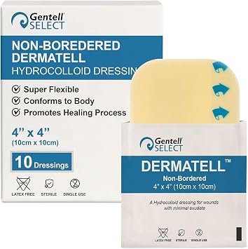 Dermatell Hydrocolloid Bandages 4x4 10 Pack, Non Bordered Wound Dressings - Soft Hydro Colloid Gel Layer for Comfort and Protection