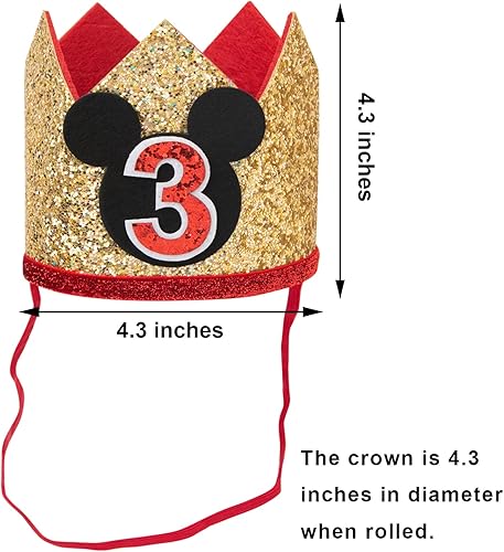 Miniatura 3 de CHuangQi Sombrero con purpurina para fiesta de tercer cumpleaños para niños y niñas, corona de fiesta temática, accesorios para fotos de cumpleaños,
