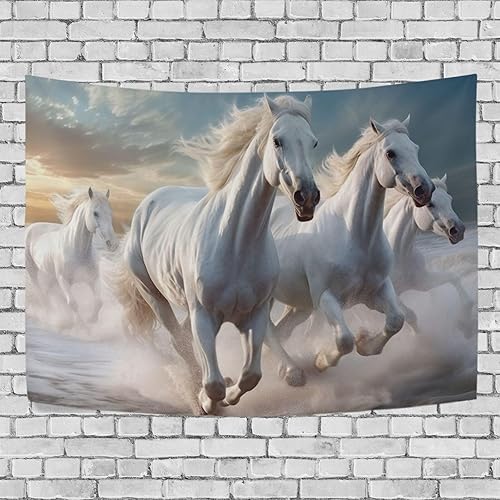 Miniatura 3 de Qilmy Tapiz de caballo corriendo lavable de poliéster para colgar en la pared, para sala de estar, dormitorio, fiesta, decoración del hogar, 60 x 40