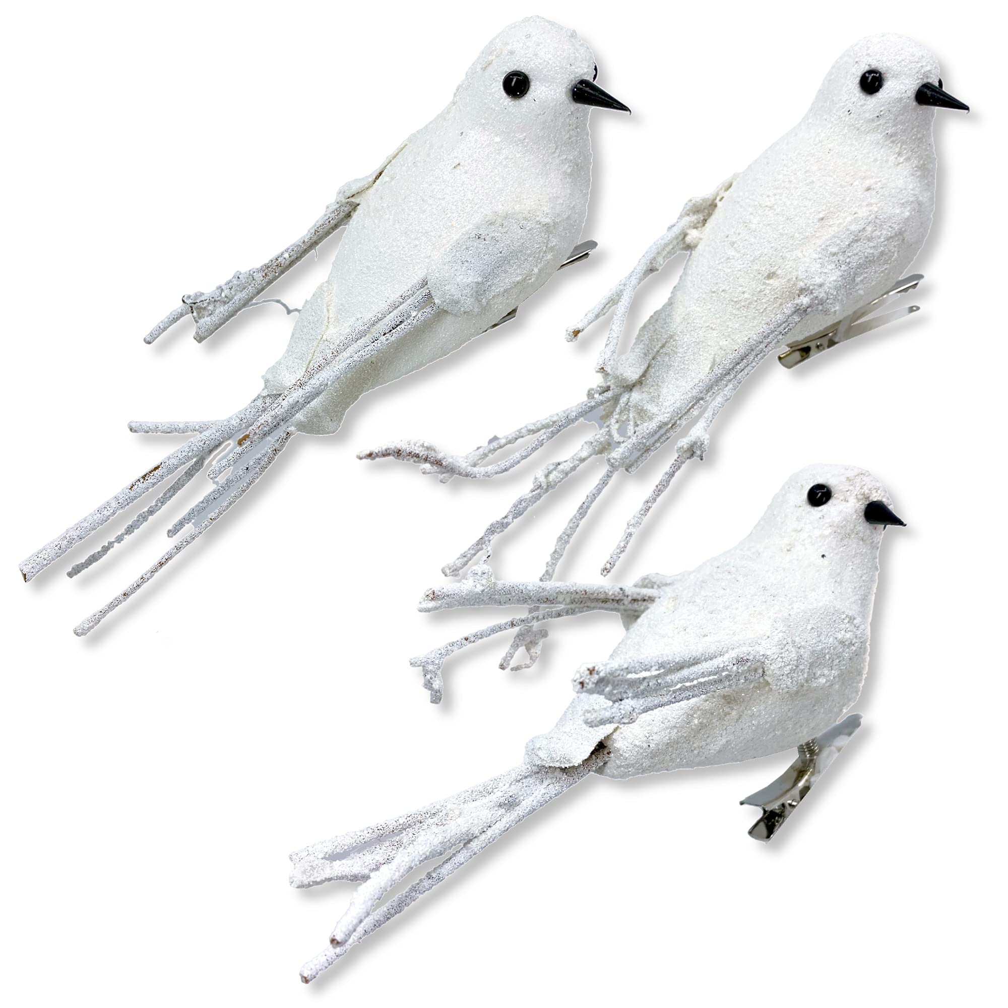 THE JOY TREE Dove White Bird Clip Ornaments - Set of 3 White Twig Birds