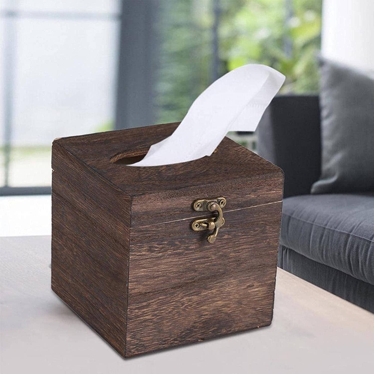 Boite A Mouchoir Moderne Boîte de Tissu en Bois Papier Porte-Serviettes Distributeur Cas Bureau Salle Bain Decor Maison Bureau(Large)