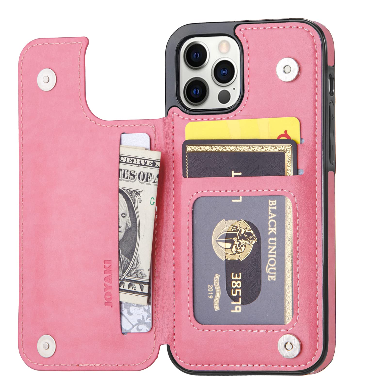 Étui portefeuille pour iPhone 12 Pro/12, étui de protection fin avec porte-cartes et motif papillon en relief, béquille en cuir synthétique de qualité supérieure, avec verre de protection