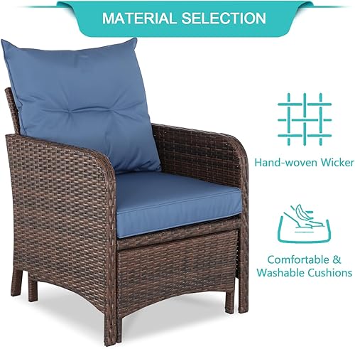 Miniatura 5 de Furnimy Balcony Furniture - Juego de 5 sillas de mimbre para patio al aire libre con otomana de mimbre de polietileno con cojines extraíbles para